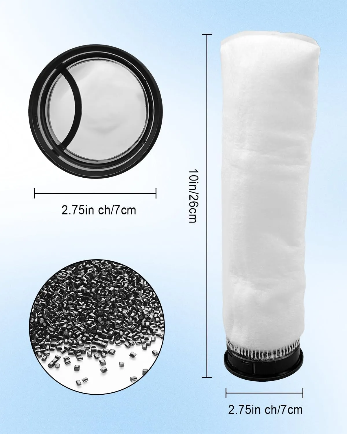 8 Pcs 2.75 Inch Filter Sock Fit for Freshwater and Saltwater Waterbox, 225 μm Filter Sock Aquarium Filter Bags with Black Rim, for Aquarium Ponds Sumps Overflows, 10 Inch Long