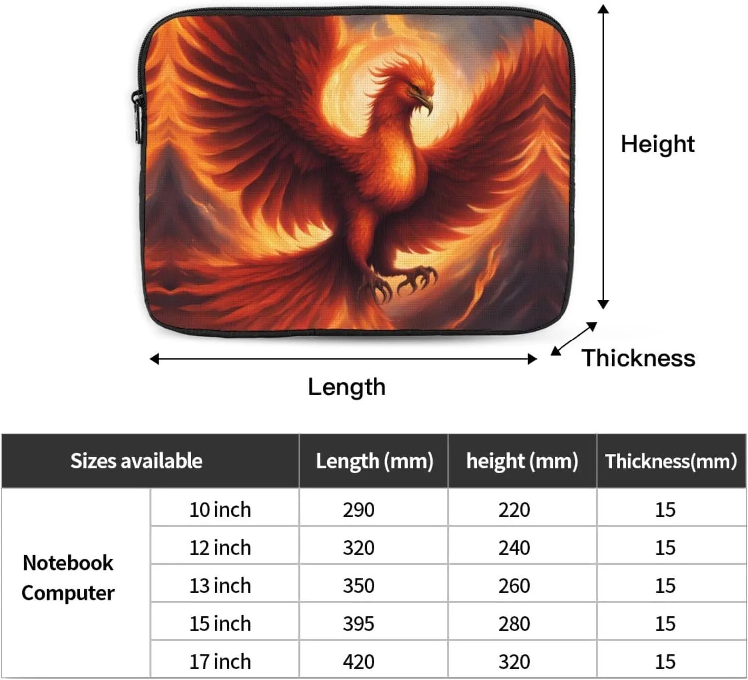 A Lovely Phoenix Pattern Shockproof Portable Laptop 13 inch Sleeve Bag for Men and Women - Ideal for Business Travel, School, and Daily Use