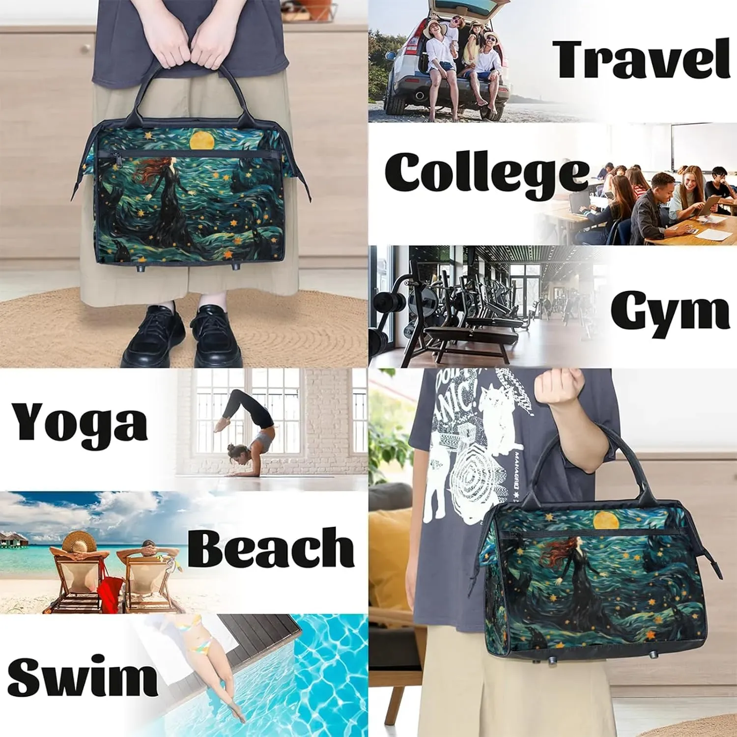 Abstract Beauty Green Large Travel Duffel Bag Gym Tote Bag for Women Men Waterproof Weekend Overnight Bag Carry On Tote Luggage with Pocket Personal Item Bags Sports Bag fit Travel Sports Gym Yoga