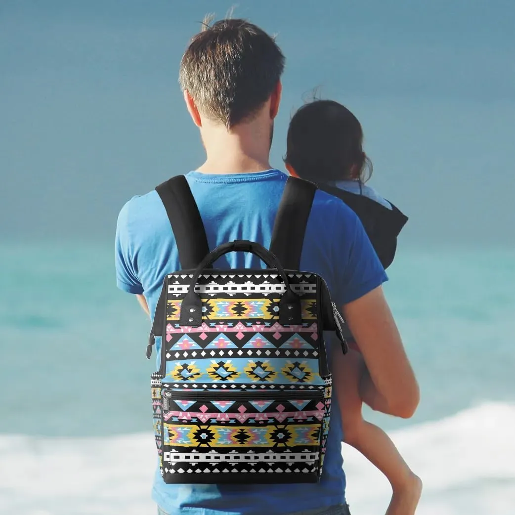 Abstract Colorful Ethnic Bohemian Large Diaper Bag Backpack for Mom Dad Travel Casual Diaper Back Pack Tote Waterproof Nappy Changing Bags Baby Maternity Hospital Bag Shoulder Diaper Daypack for Women