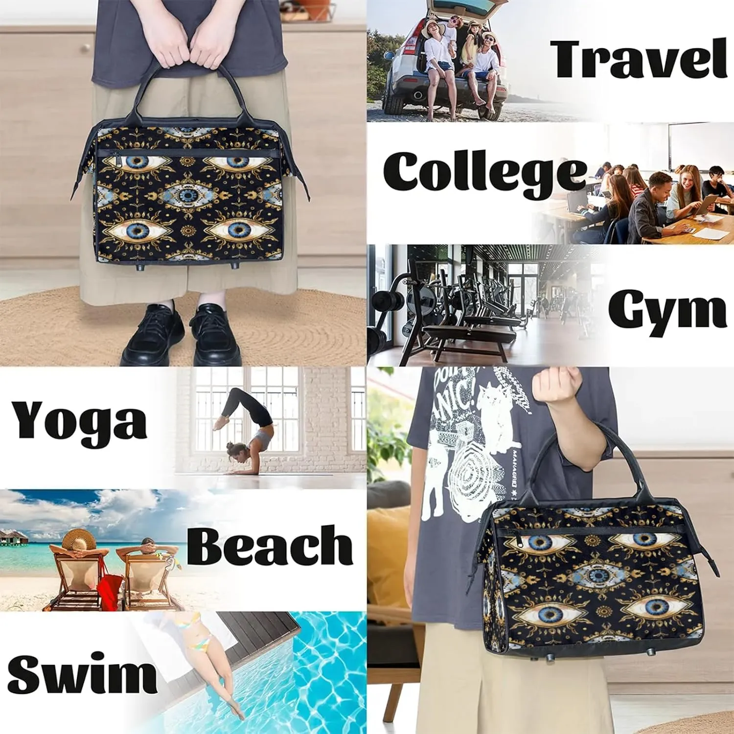 Abstract Devil Eye Cool Large Travel Duffel Bag Gym Tote Bag for Women Men Waterproof Weekend Overnight Bag Carry On Tote Luggage with Pocket Personal Item Bags Sports Bag fit Travel Sports Gym Yoga