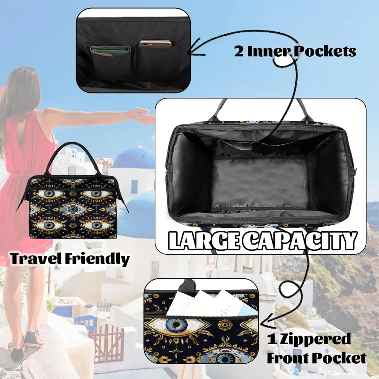 Abstract Devil Eye Cool Large Travel Duffel Bag Gym Tote Bag for Women Men Waterproof Weekend Overnight Bag Carry On Tote Luggage with Pocket Personal Item Bags Sports Bag fit Travel Sports Gym Yoga