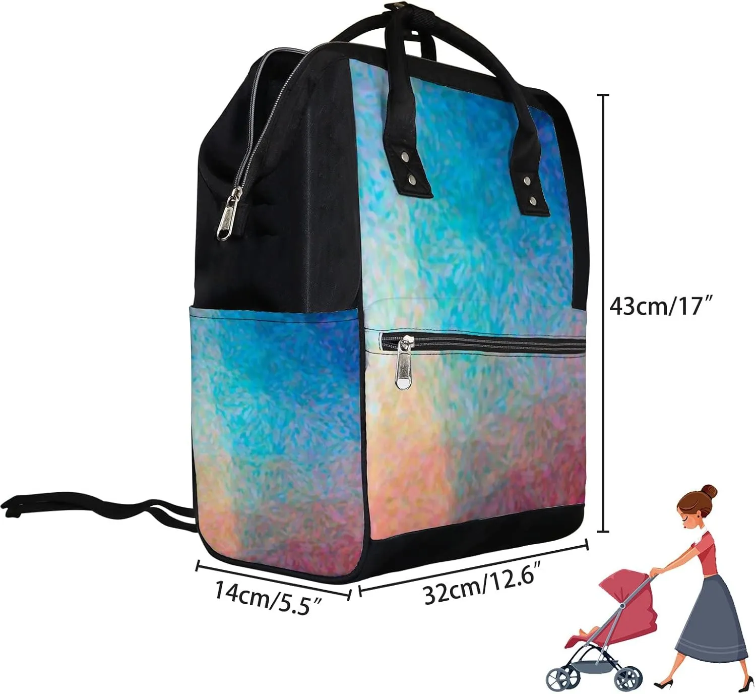 Abstract Illustration Blue Orange Red Impressionist Diaper Bag Backpack, waterproof backpack Baby Nappy Changing Bags Laptop Backpack for Travel, Large Capacity, Durable and Stylish for Woman and Men.