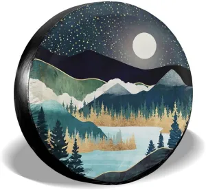 Abstract Mountains Deer Lake Landscape Spare Tire Cover Wheel Protectors Weatherproof Wheel Covers Universal Fit for Trailer Rv SUV Truck Camper Travel Trailers Accessories 14in