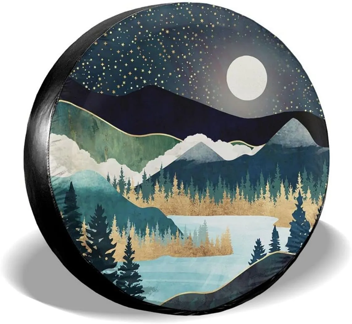 Abstract Mountains Deer Lake Landscape Spare Tire Cover Wheel Protectors Weatherproof Wheel Covers Universal Fit for Trailer Rv SUV Truck Camper Travel Trailers Accessories 14in