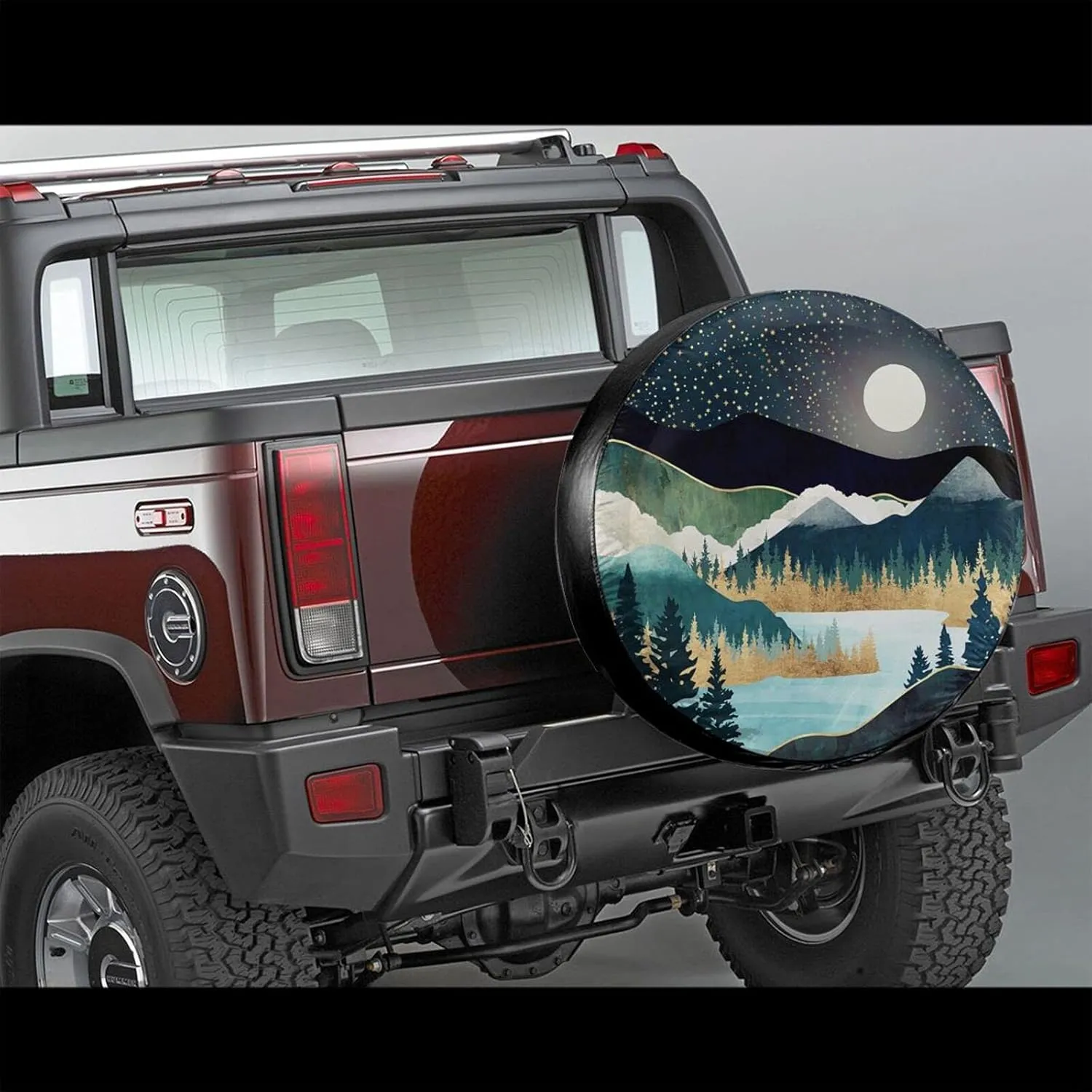 Abstract Mountains Deer Lake Landscape Spare Tire Cover Wheel Protectors Weatherproof Wheel Covers Universal Fit for Trailer Rv SUV Truck Camper Travel Trailers Accessories 14in