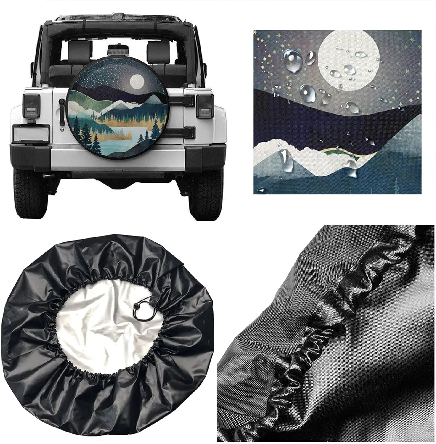 Abstract Mountains Deer Lake Landscape Spare Tire Cover Wheel Protectors Weatherproof Wheel Covers Universal Fit for Trailer Rv SUV Truck Camper Travel Trailers Accessories 14in