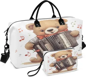Accordion Bear Travel Duffel Bags with Toiletry Bag and Adjustable Strap for Travel Gym Yoga
