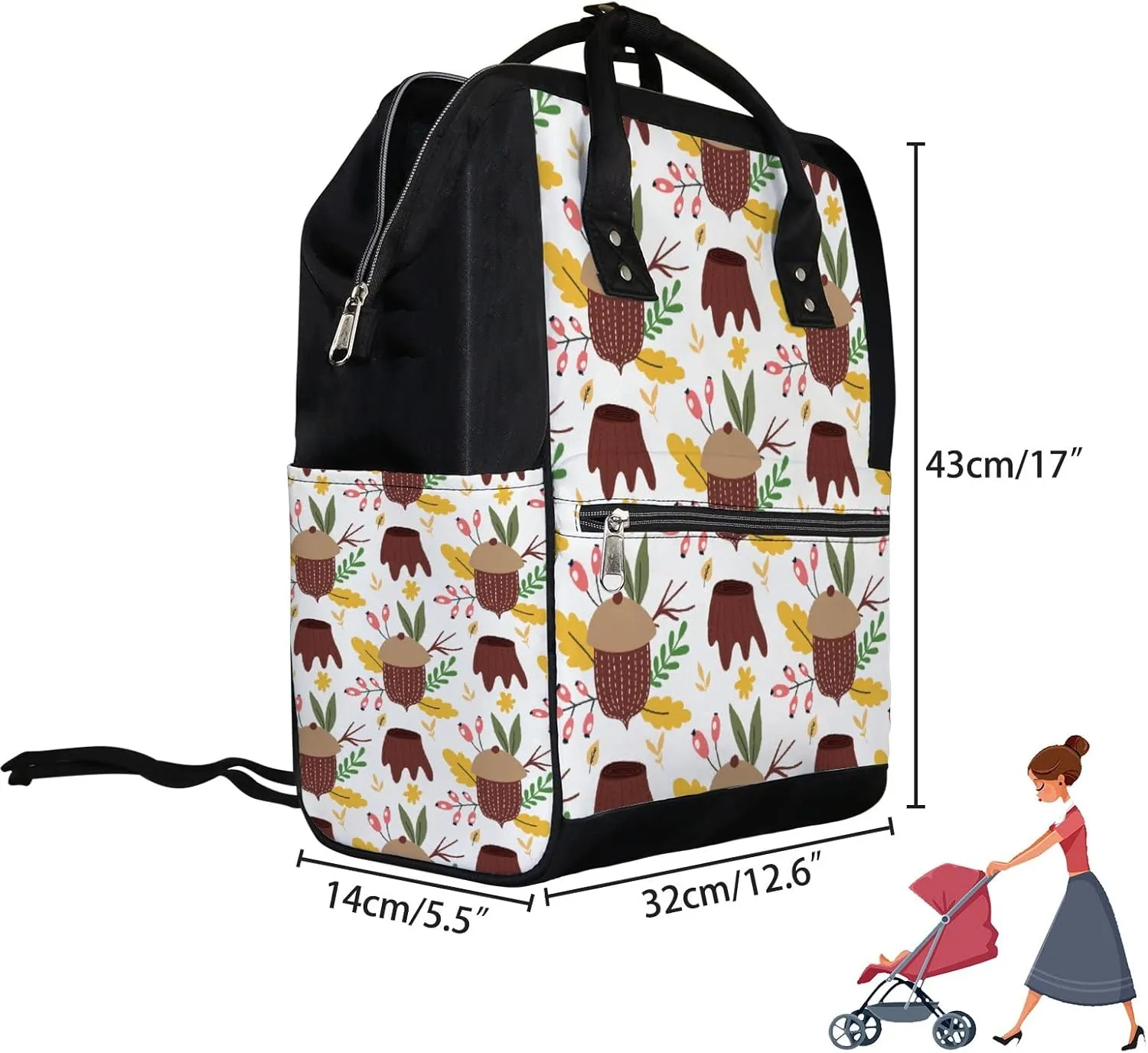 Acorns Leaves Diaper Bag Backpack Waterproof Backpack Baby Nappy Changing Bag for Travel Large Capacity Durable and Stylish for Woman