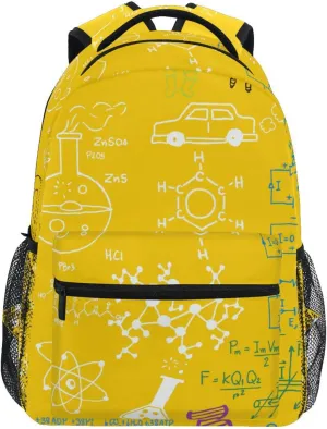 Acpiggto Backpack Daypack Shoulder Bag Yellow Science Concept Chemical Biology Geography Space Rucksack Bookbag Boys Girls