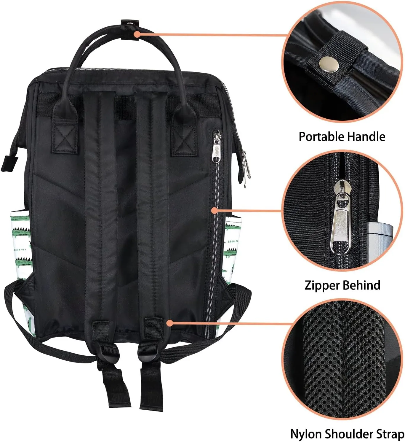 Adorable Funny Crocodiles Diaper Bag Backpack Waterproof Backpack Baby Nappy Changing Bag for Travel Large Capacity Durable and Stylish for Woman