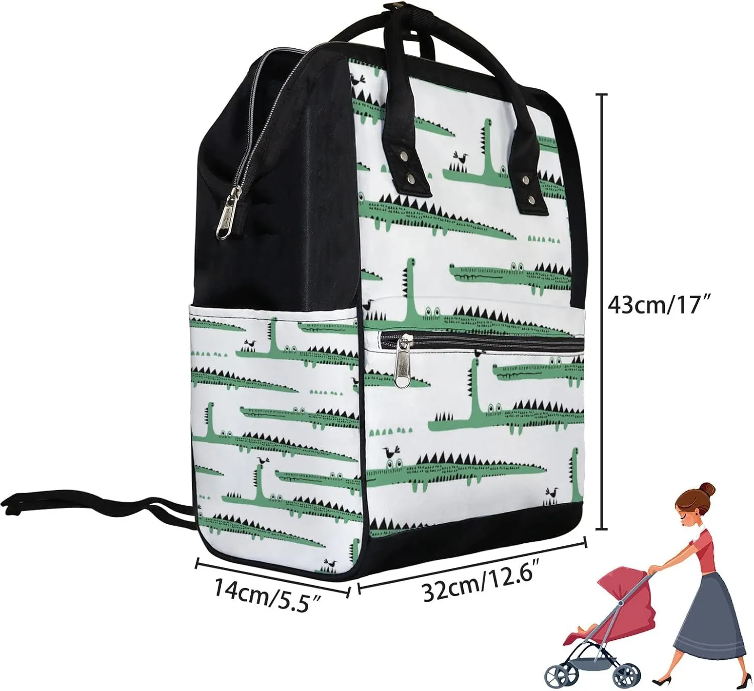 Adorable Funny Crocodiles Diaper Bag Backpack Waterproof Backpack Baby Nappy Changing Bag for Travel Large Capacity Durable and Stylish for Woman