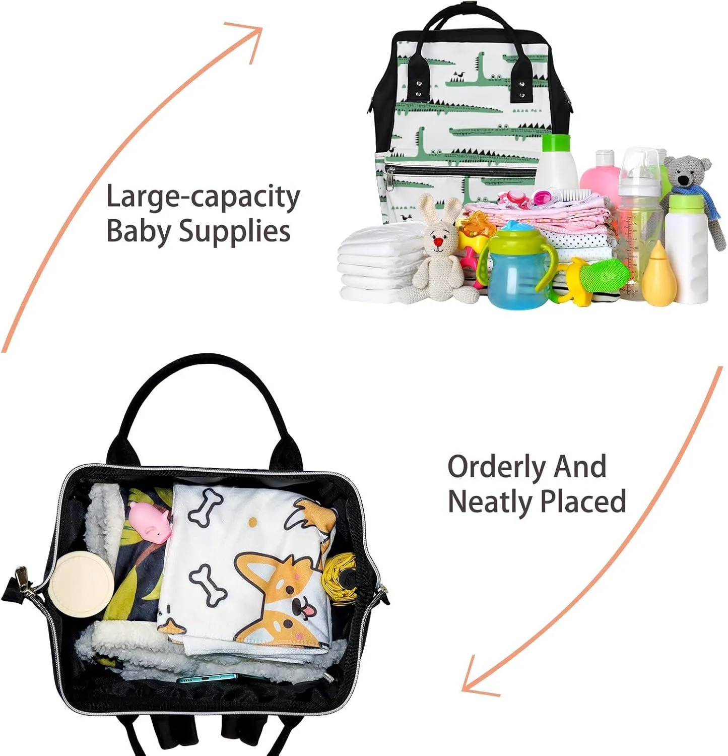 Adorable Funny Crocodiles Diaper Bag Backpack Waterproof Backpack Baby Nappy Changing Bag for Travel Large Capacity Durable and Stylish for Woman