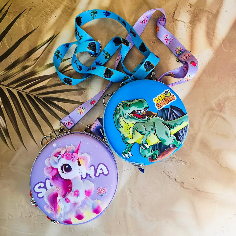 Adorable Kids' Sling Bags with Single Chain - Unicorn & Dinosaur Designs