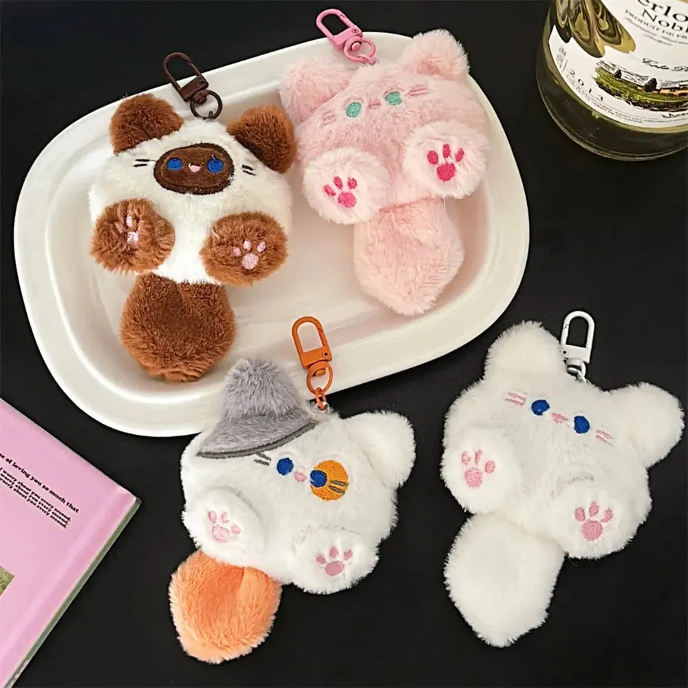 Adorable Plush Cat Doll Pendant Keychain for Backpacks School Bags Doll Keyring Decorative Gift