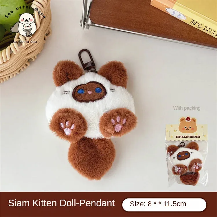 Adorable Plush Cat Doll Pendant Keychain for Backpacks School Bags Doll Keyring Decorative Gift