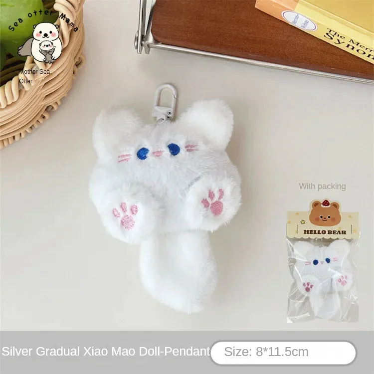 Adorable Plush Cat Doll Pendant Keychain for Backpacks School Bags Doll Keyring Decorative Gift