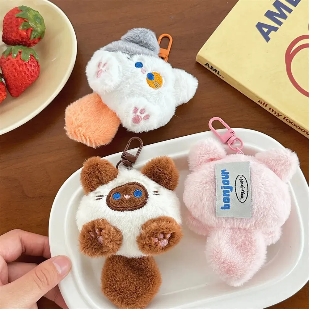 Adorable Plush Cat Doll Pendant Keychain for Backpacks School Bags Doll Keyring Decorative Gift