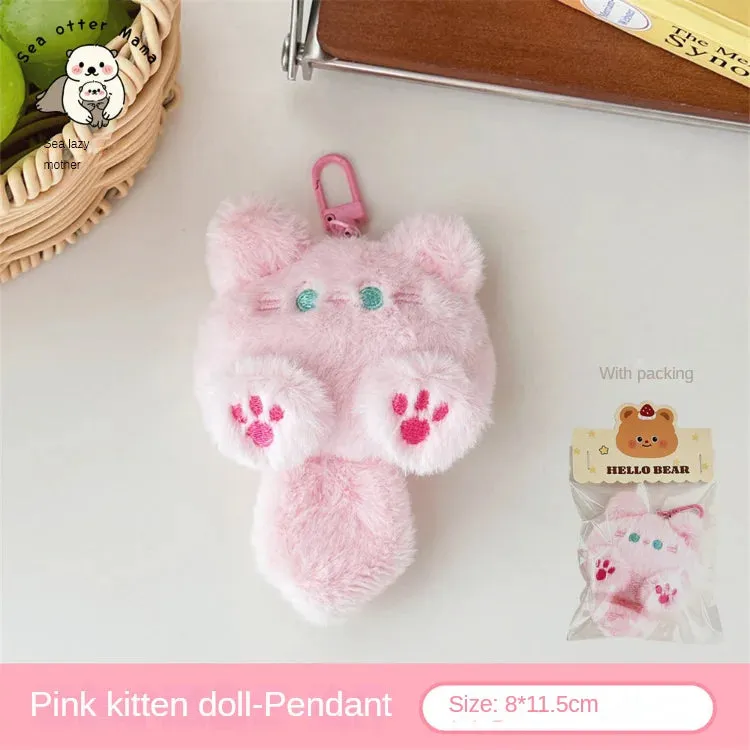 Adorable Plush Cat Doll Pendant Keychain for Backpacks School Bags Doll Keyring Decorative Gift