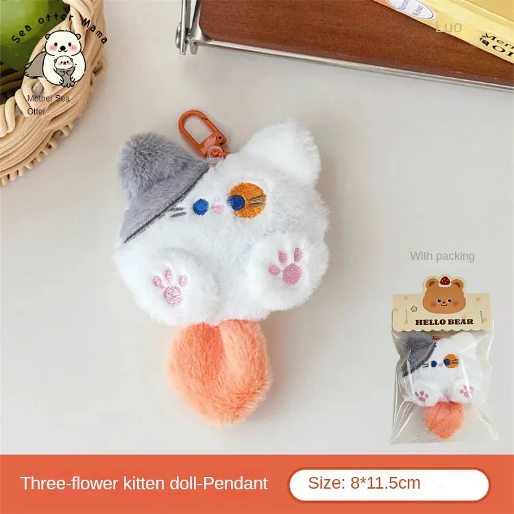 Adorable Plush Cat Doll Pendant Keychain for Backpacks School Bags Doll Keyring Decorative Gift