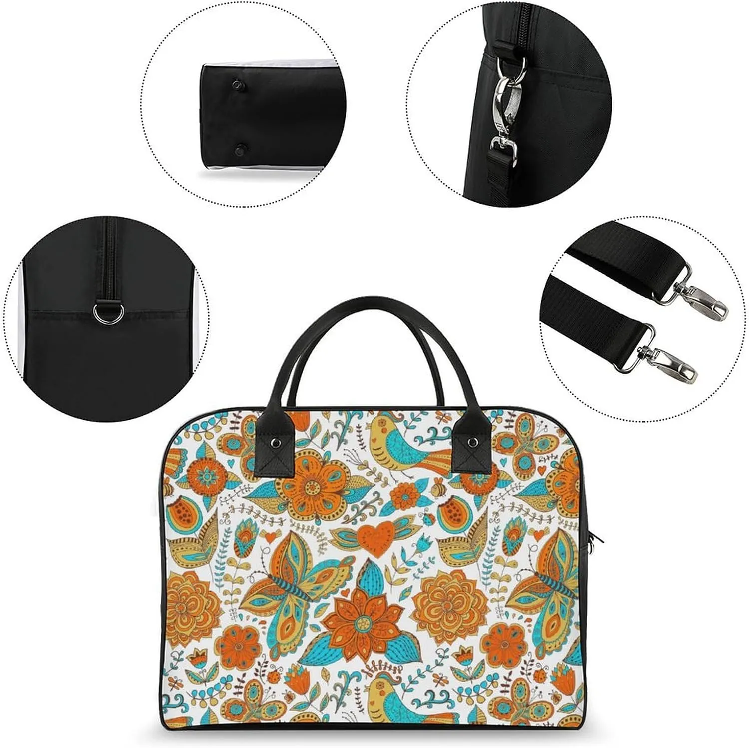 Adult Large Capacity Nylon Rosa Chinensis Elegant Handbag for Journey 13" X 19" X 8"