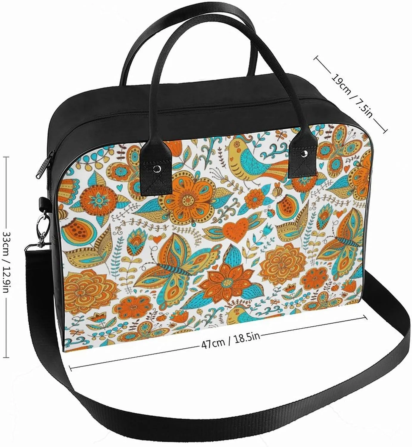 Adult Large Capacity Nylon Rosa Chinensis Elegant Handbag for Journey 13" X 19" X 8"
