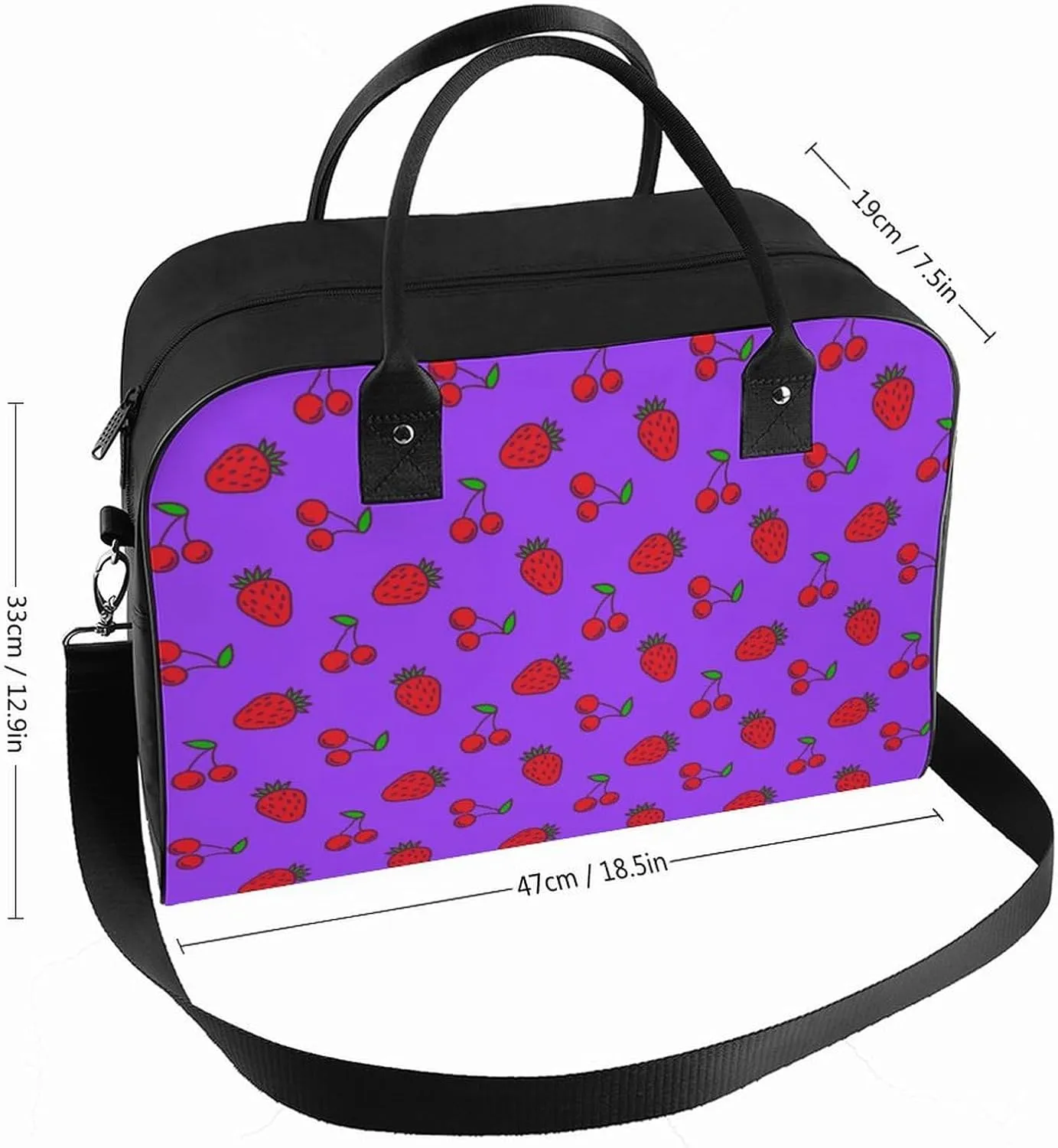 Adults Large Capacity Nylon Berries Patterns Novelty Handbag for Journey 13" X 19" X 8"
