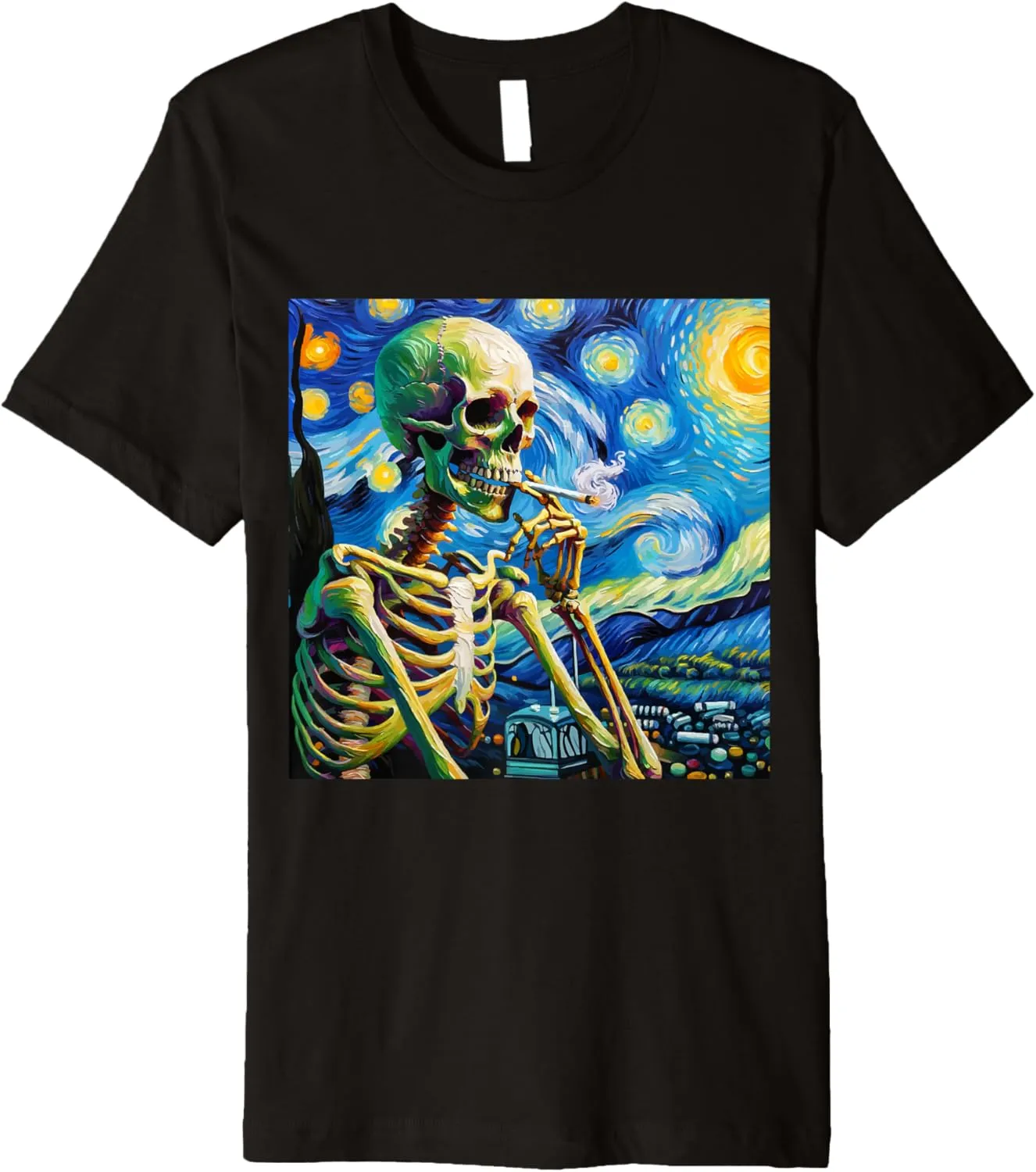 Aesthetic Van Gogh Skeleton Streetwear Fashion Graphic Tee Premium T-Shirt