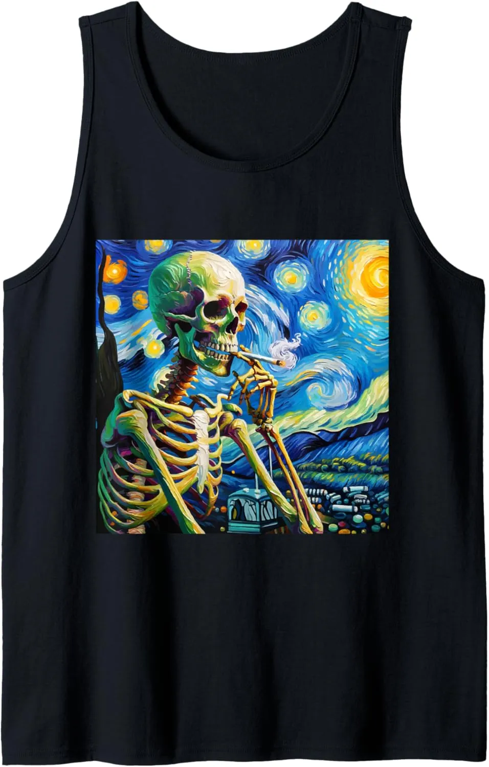 Aesthetic Van Gogh Skeleton Streetwear Fashion Graphic Tee Tank Top