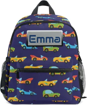 Aflyko Custom Name Kids Backpack Race Car Cartoon Icon Personalized Daycare Nursery Bookbag Kindergarten Daypack for Toddler Girls Boys Travel Bag 10" × 4" × 12"