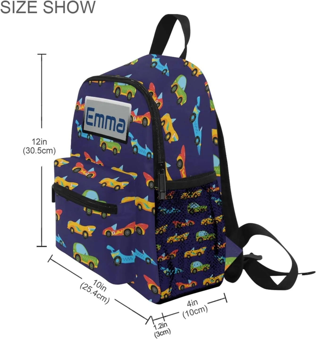 Aflyko Custom Name Kids Backpack Race Car Cartoon Icon Personalized Daycare Nursery Bookbag Kindergarten Daypack for Toddler Girls Boys Travel Bag 10" × 4" × 12"