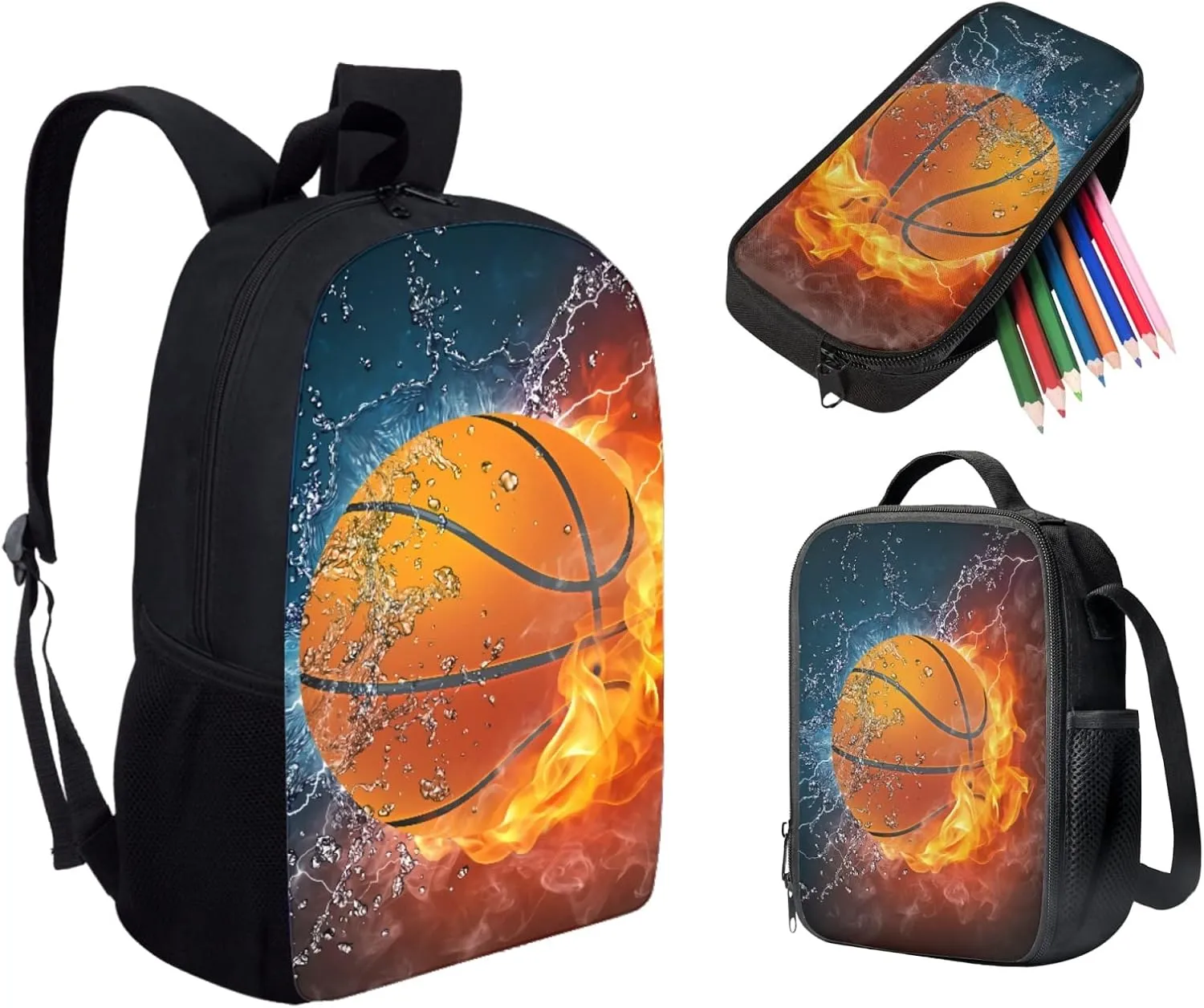 AFPANQZ Kids Backpack 3 Pieces Set Large Capacity School Bags with Heat Insulated Lunch Bags Small Pencil Bags 3 Pack