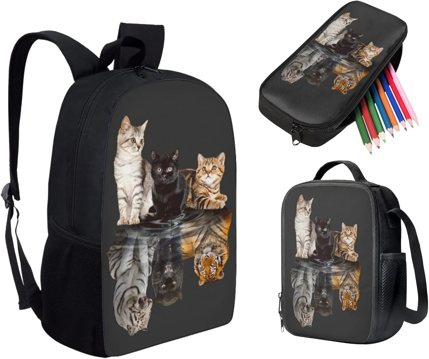 AFPANQZ Kids Backpack 3 Pieces Set Large Capacity School Bags with Heat Insulated Lunch Bags Small Pencil Bags 3 Pack