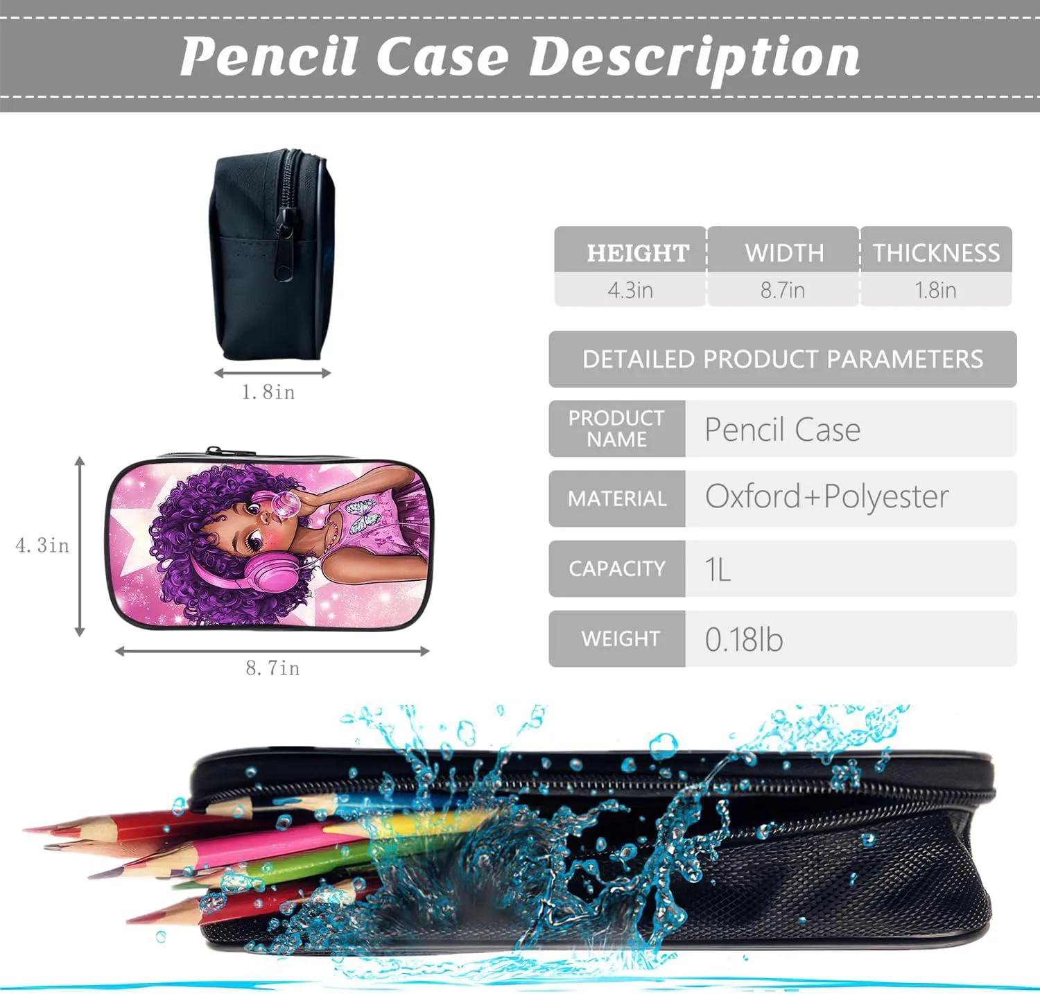 African American Backpack Afro Black Girl Schoolbag with Lunch Box Bag Pencil Bag 3pcs Bookbag Sets for Kids