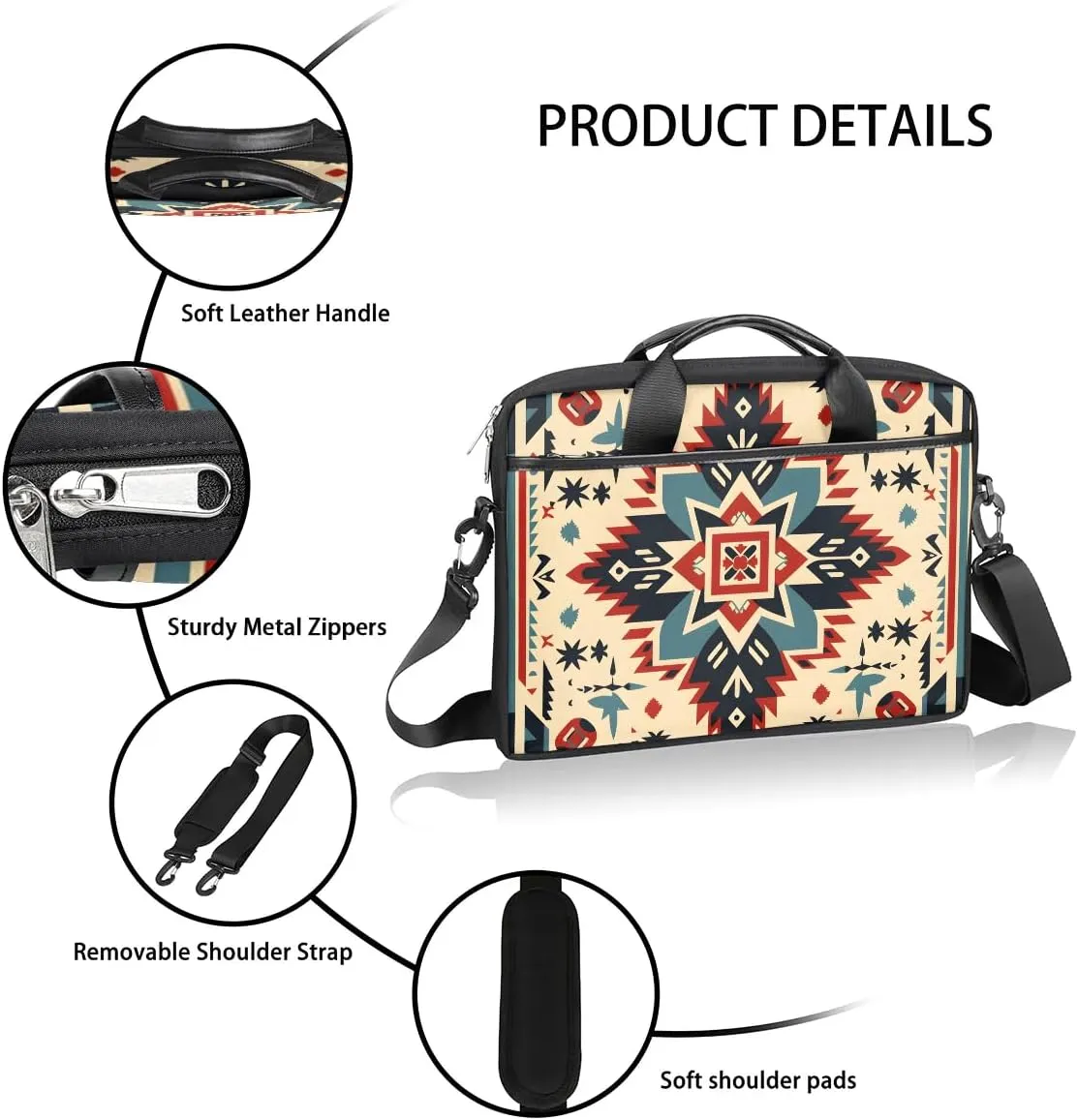 African Aztec Print 15 Inch Laptop Bag Women Men Laptop Carrying Case