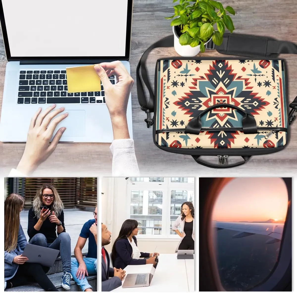 African Aztec Print 15 Inch Laptop Bag Women Men Laptop Carrying Case