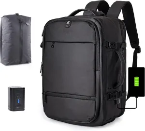 Air Vacuum Backpack for Travel with Air Pump, 60L Expandable Backpack with Detachable Vacuum Compression Bag Waterproof Carry On Large Travel Bag for Airline Laptop Backpack with Shoe Compartment
