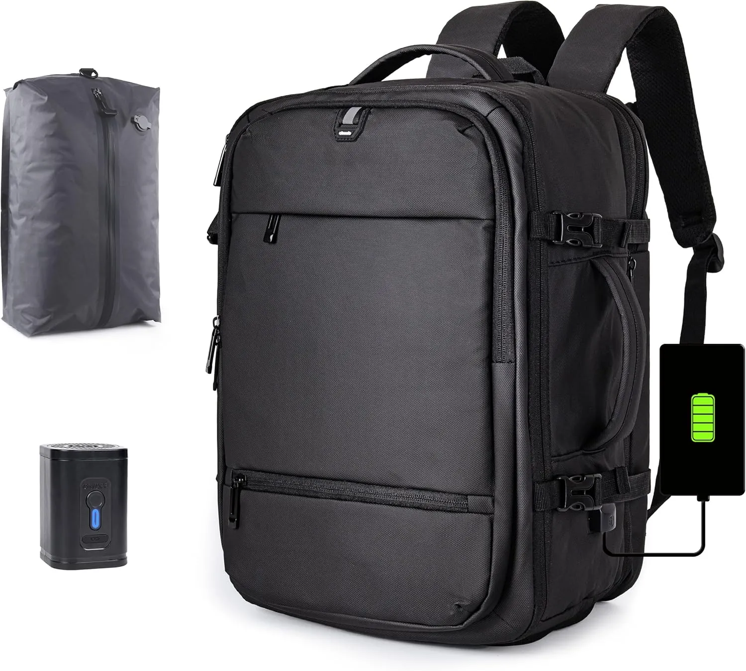 Air Vacuum Backpack for Travel with Air Pump, 60L Expandable Backpack with Detachable Vacuum Compression Bag Waterproof Carry On Large Travel Bag for Airline Laptop Backpack with Shoe Compartment