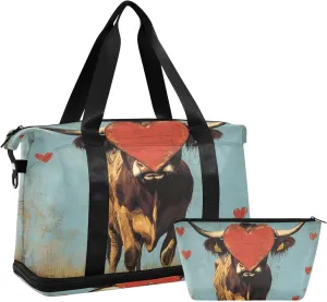 AIXIWAWA Duffel Bag Cattle Heart Print for Travel Gym with Shoes Compartment Large Capacity with Toiletry Bag