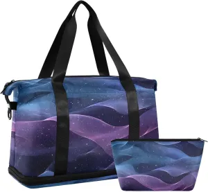 AIXIWAWA Duffel Bag Purple Fluid Print with for Travel Gym with Shoes Compartment Large Capacity with Toiletry Bag