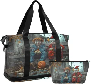 AIXIWAWA Little Halloween Monster Duffel Bags Set with Shoes Compartment Trolley Sleeve Removeable Strap for Workout Travel Gym