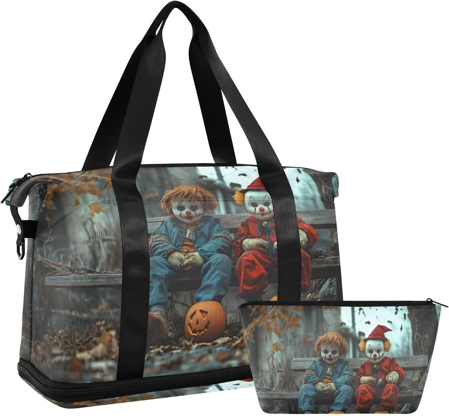 AIXIWAWA Little Halloween Monster Duffel Bags Set with Shoes Compartment Trolley Sleeve Removeable Strap for Workout Travel Gym