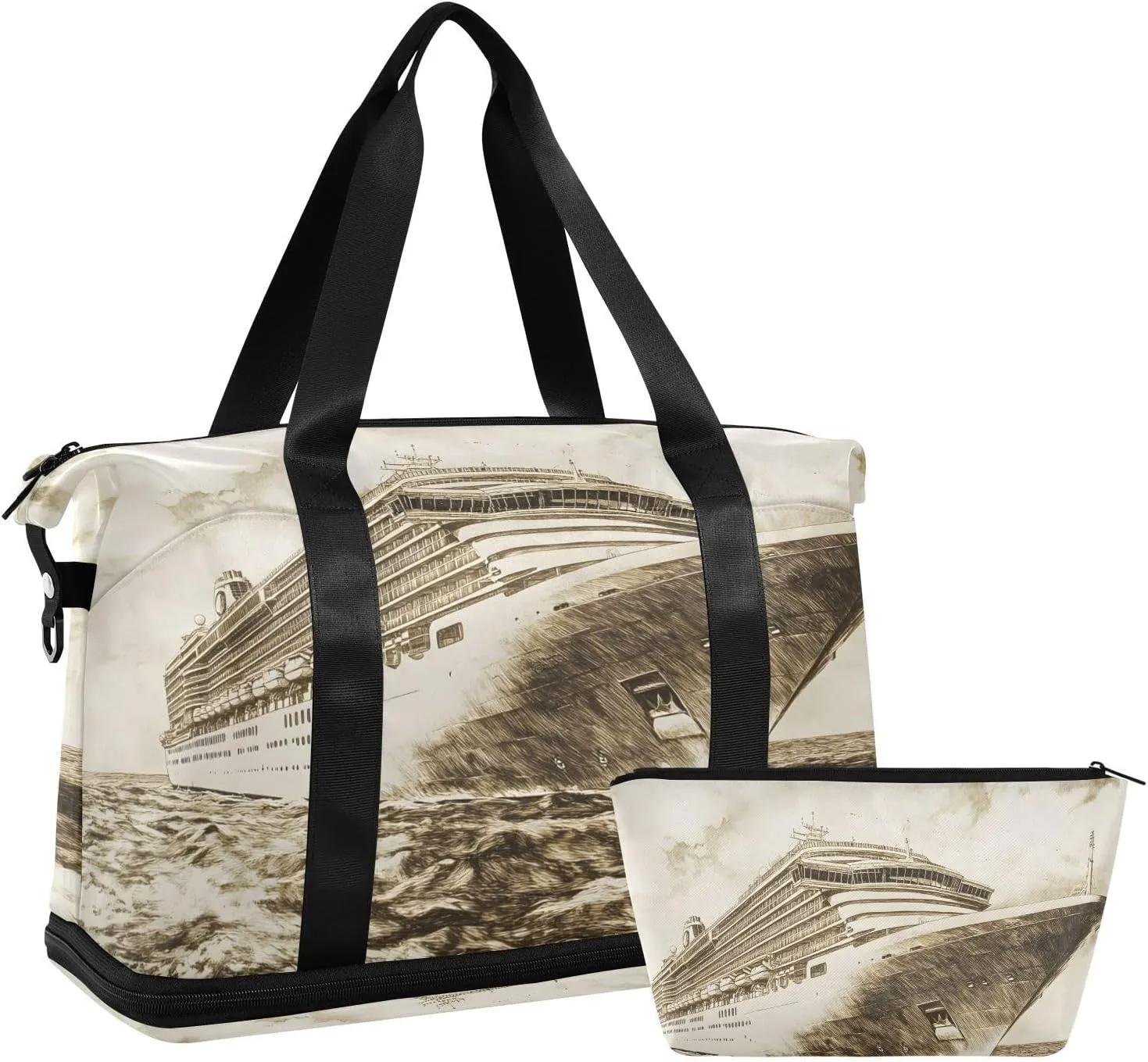 AIXIWAWA Sketch Ship Duffel Bags Set with Shoes Compartment Trolley Sleeve Removeable Strap for Workout Travel Gym