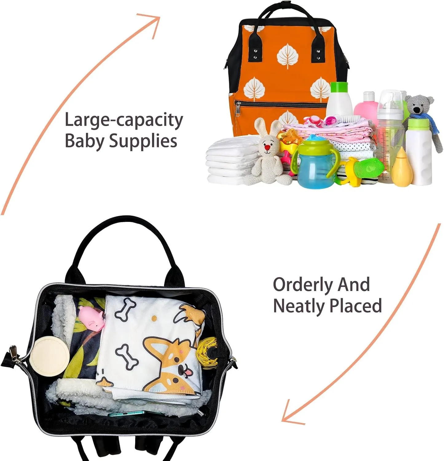 Alder Leaf Pattern Orange Diaper Bag Backpack Waterproof Backpack Baby Nappy Changing Bag for Travel Large Capacity Durable and Stylish for Woman