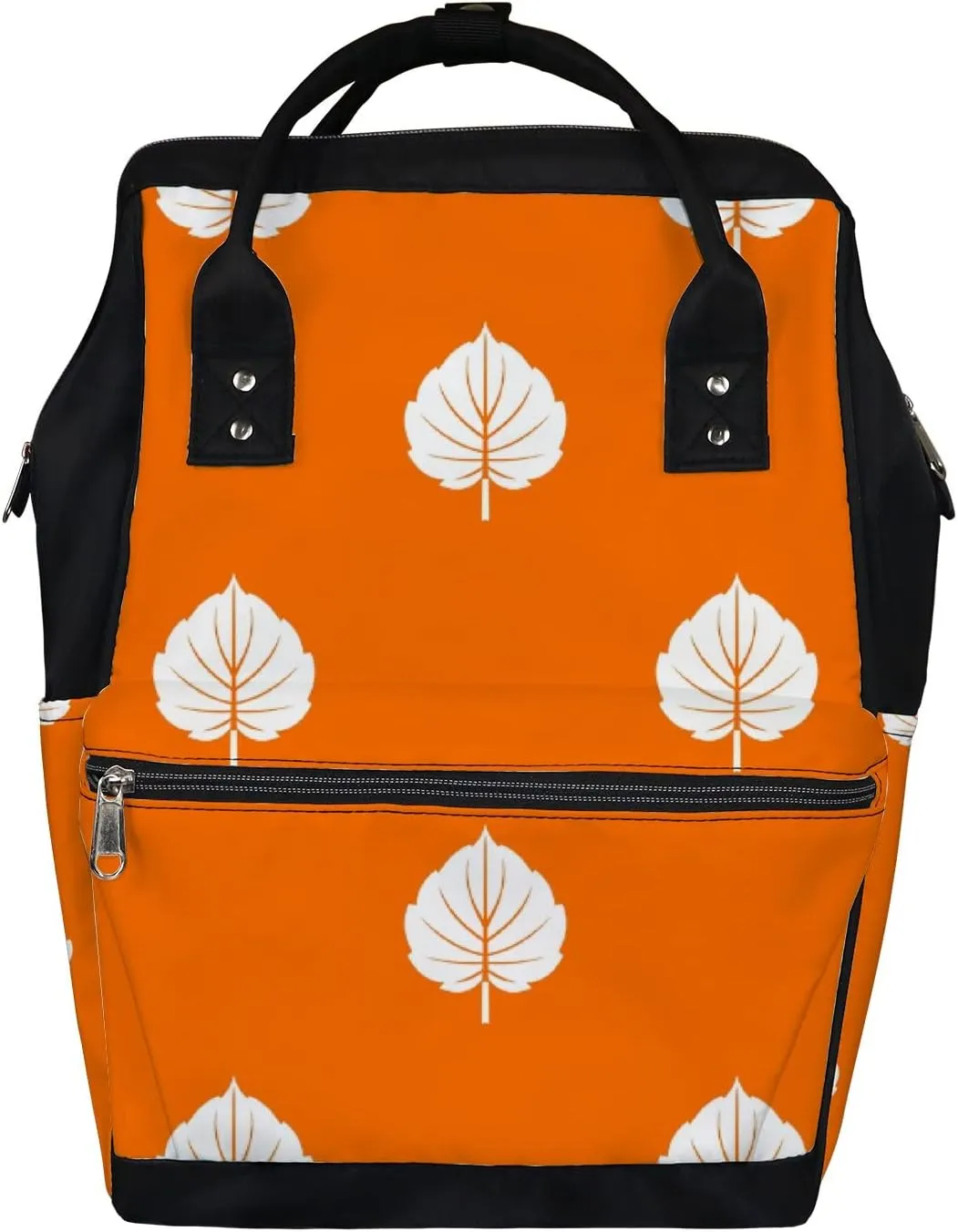 Alder Leaf Pattern Orange Diaper Bag Backpack Waterproof Backpack Baby Nappy Changing Bag for Travel Large Capacity Durable and Stylish for Woman