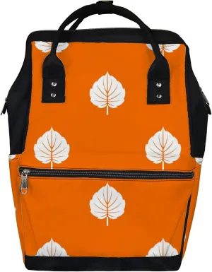 Alder Leaf Pattern Orange Diaper Bag Backpack Waterproof Backpack Baby Nappy Changing Bag for Travel Large Capacity Durable and Stylish for Woman