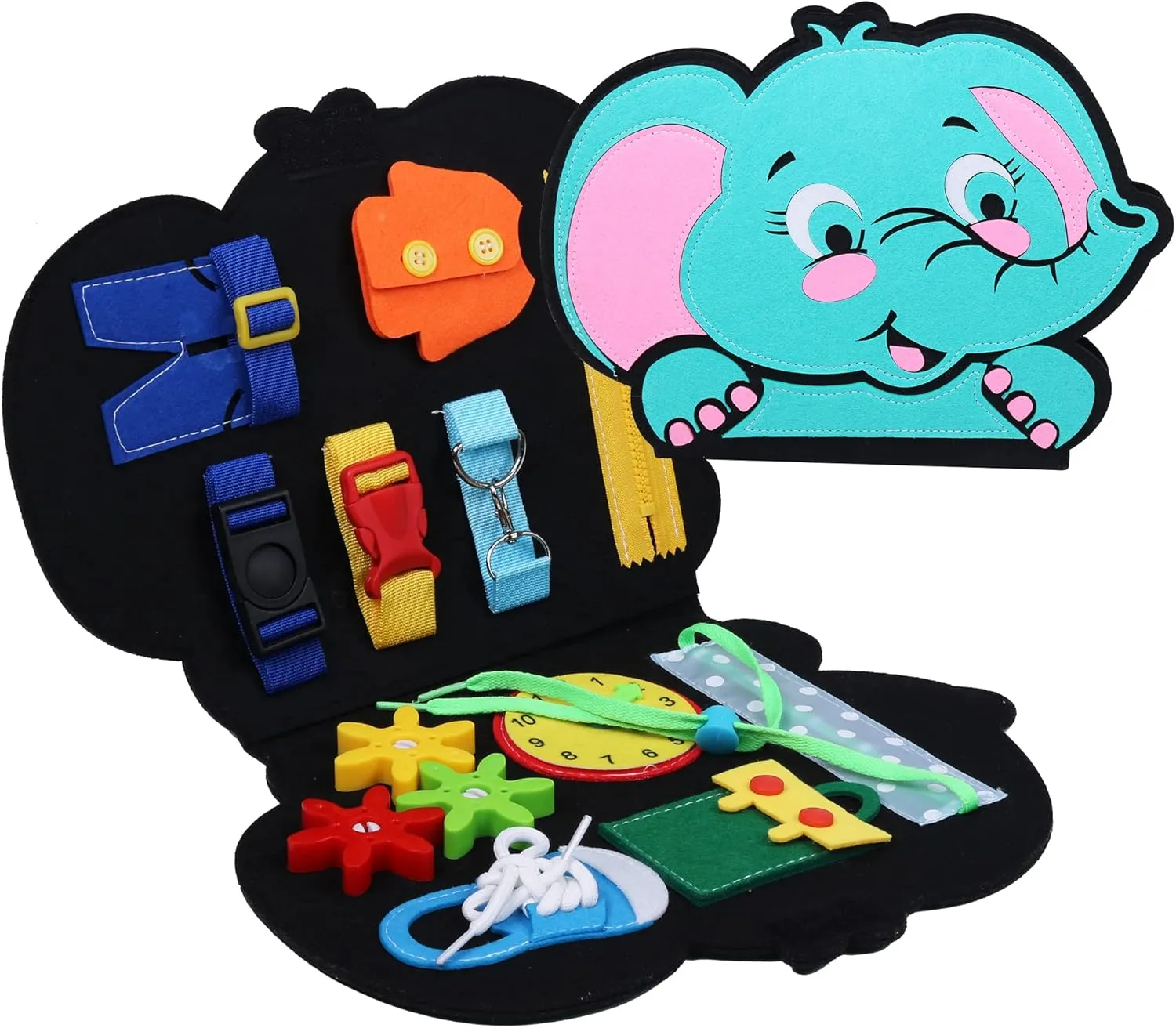 ALLABC Busy Board Montessori Toys for Toddlers, Elephant Sensory Activity Board Toy, Travel Educational Learning Quiet Book, Preschool Developing Motor Skills Toys for Boys Girls (Elephant)