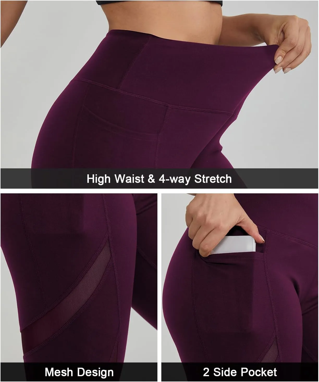 ALONG FIT Women's Mesh Yoga Leggings with Side Pockets Tummy Control Workout Running Capris High Waist Yoga Pants