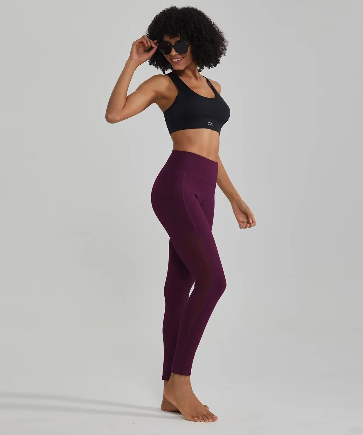 ALONG FIT Women's Mesh Yoga Leggings with Side Pockets Tummy Control Workout Running Capris High Waist Yoga Pants
