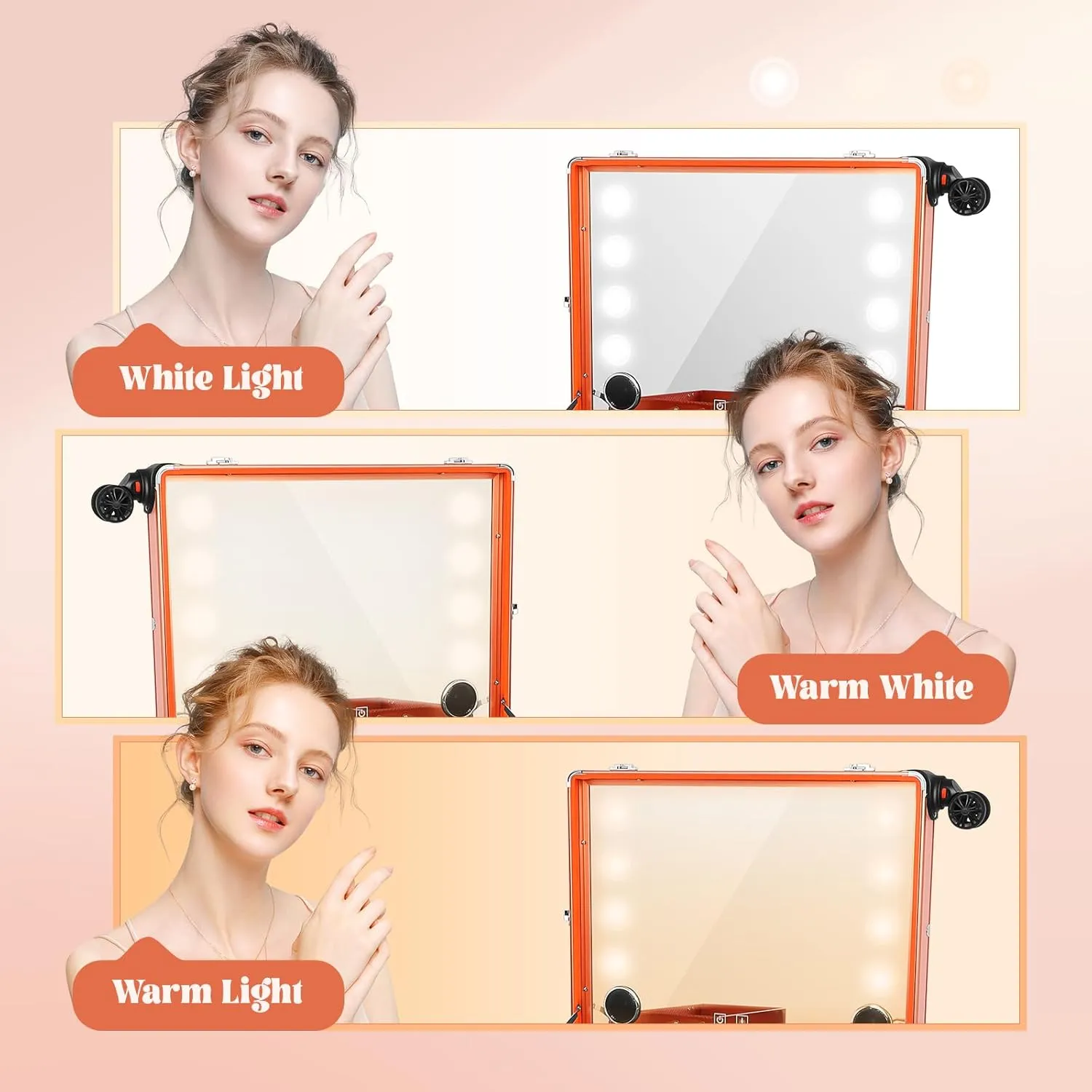 Aluminum Trolley Makeup Train Case with Led Light Rolling Makeup Case with Legs Suitcase Vanity with Lights with Stand Mirror Makeup Vanity Station